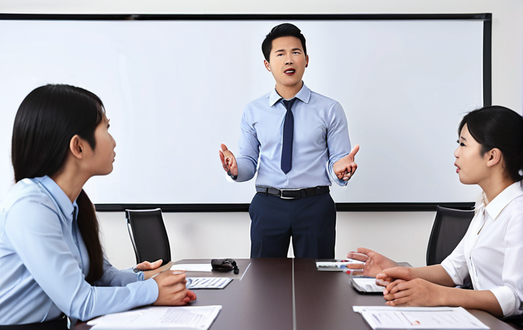 **Image:** A confident professional giving a presentation to colleagues. Focus on clear communication and positive body language. The setting should be a modern office in Vietnam, with colleagues nodding in agreement.