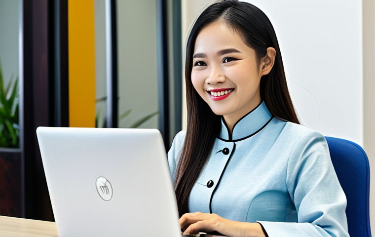 **

A professional businesswoman in a modest Ao Dai (traditional Vietnamese dress), working on a laptop at a modern co-working space in Ho Chi Minh City.  She is smiling confidently.  Fully clothed, appropriate attire, safe for work, perfect anatomy, natural proportions, professional, family-friendly, high-quality image.

**