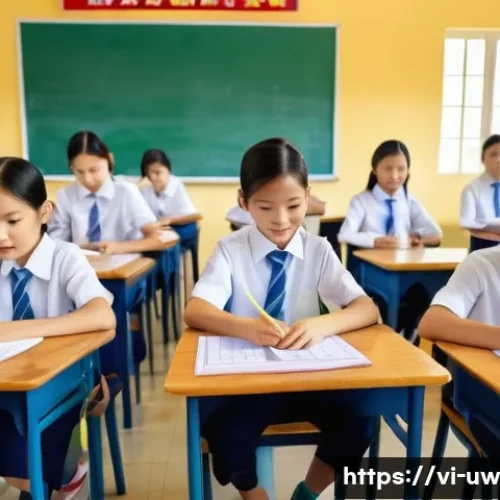 Home 33 어휘력 개발의 필요성과 효과 - A vibrant Vietnamese classroom scene where diverse students actively engage in learning new vocabula...