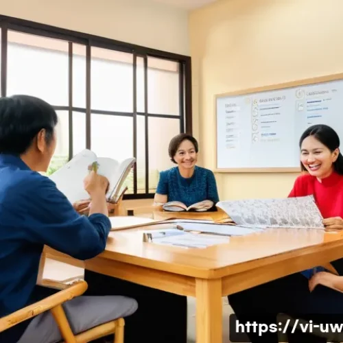 Home 31 어휘력 증진을 위한 독서 클럽 운영 방법 - A cozy Vietnamese reading club scene in a modern community center with diverse adult members sitting...