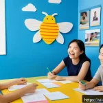 Home 23 표현력 강화를 위한 자주 쓰는 문구 - A vibrant classroom scene in a Vietnamese language learning center, showing a diverse group of young...