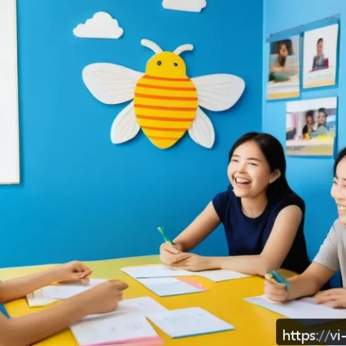 Home 17 표현력 강화를 위한 자주 쓰는 문구 - A vibrant classroom scene in a Vietnamese language learning center, showing a diverse group of young...
