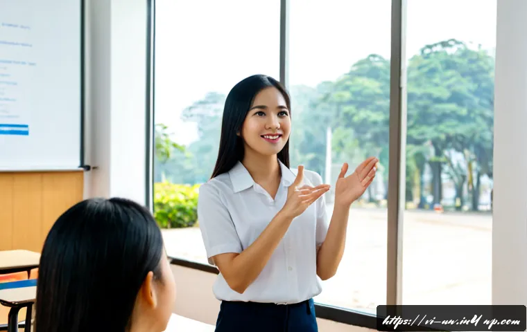 Home 17 상위 10개 표현력 향상 방법 - Photorealistic Vietnamese university student practicing expressive public speaking in a bright moder...